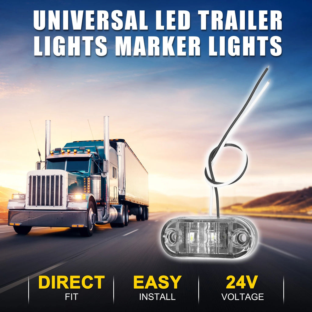 Truck LED Trailer Marker Lights 24V Waterproof Oval White for 2 Pcs (Universal)