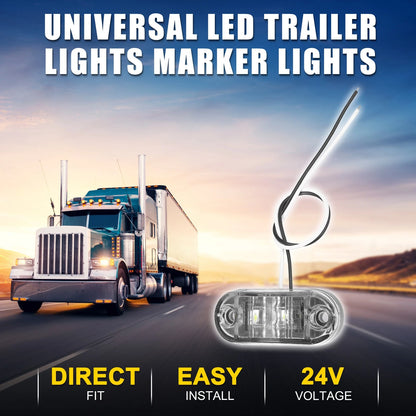 Truck LED Trailer Marker Lights 24V Waterproof Oval White for 2 Pcs (Universal)