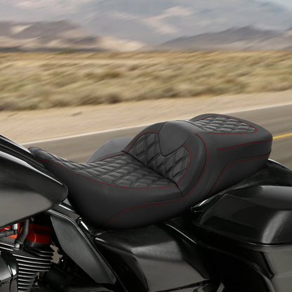 Driver & Passenger Seat for Harley Touring Street Glide (2009–2023) Black Red
