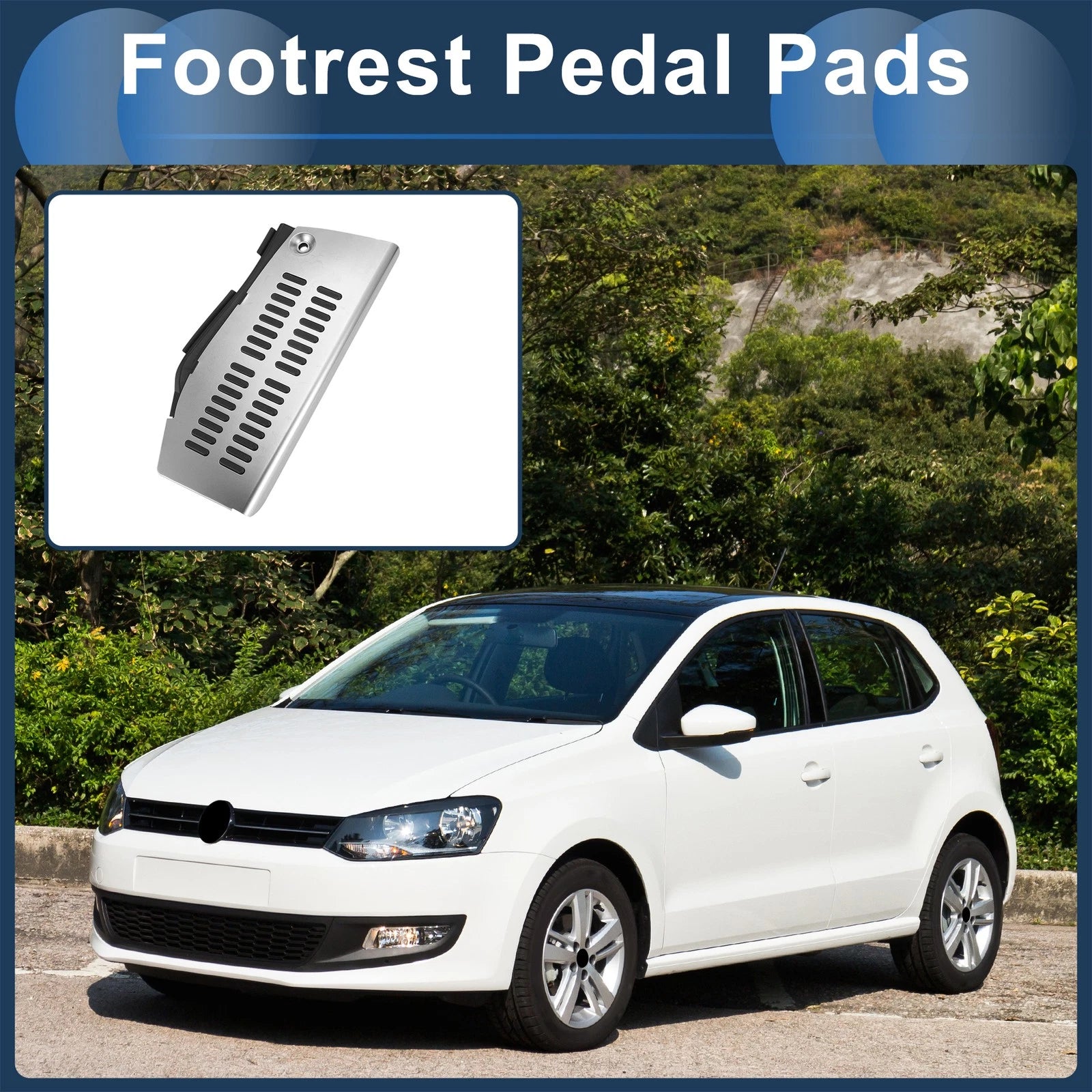 Footrest Pedal Cover Silver Tone Replacement for Volkswagen Polo (2009–2017)