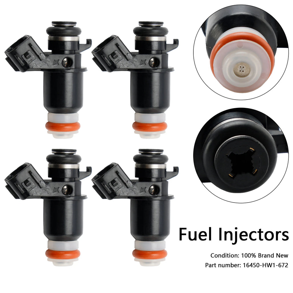 Set of 4 Fuel Injectors for Honda AquaTrax F12 F12X (2002–2007) R12 R12X (2003–2007) 16450-HW1-672