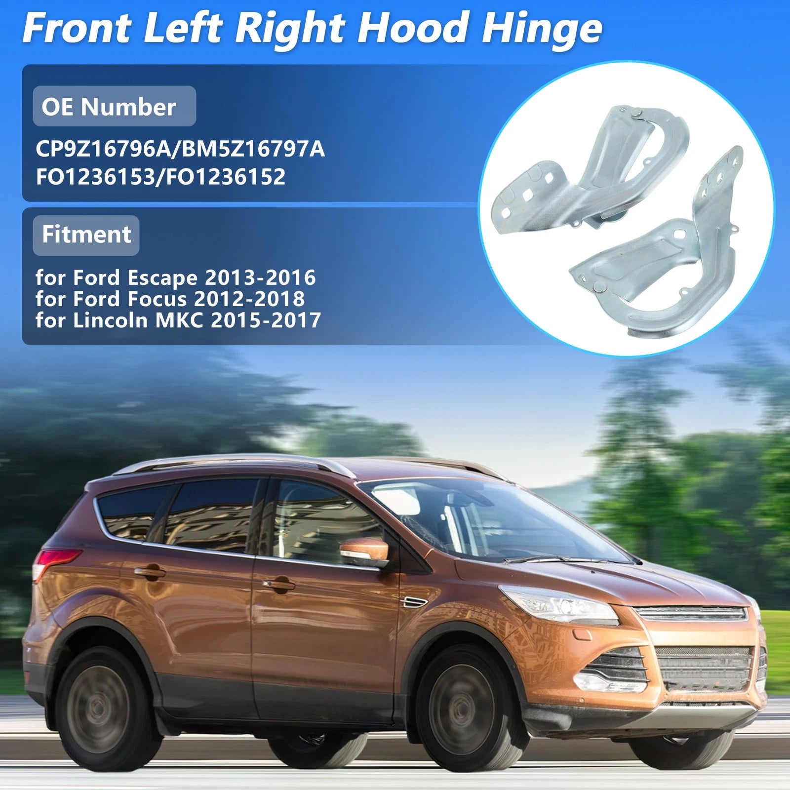 Front Hood Hinge Replacement for Ford Escape Lincoln MKC (2013–2019)