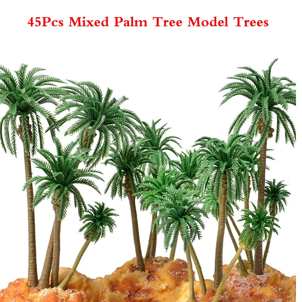 45pcs Mixed Size Coconut Palm Trees for HO N Scale Diorama