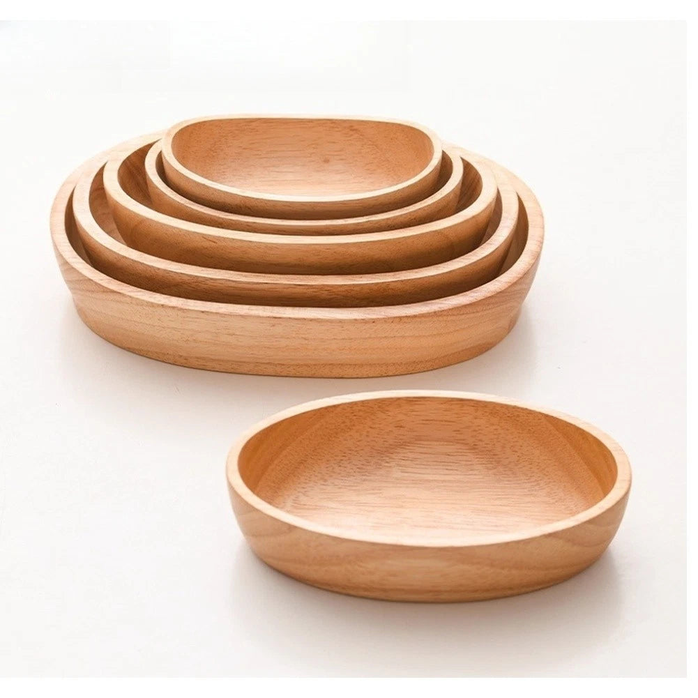 Natural Rubber Wood Boat Shape Tray for Dining Table Service