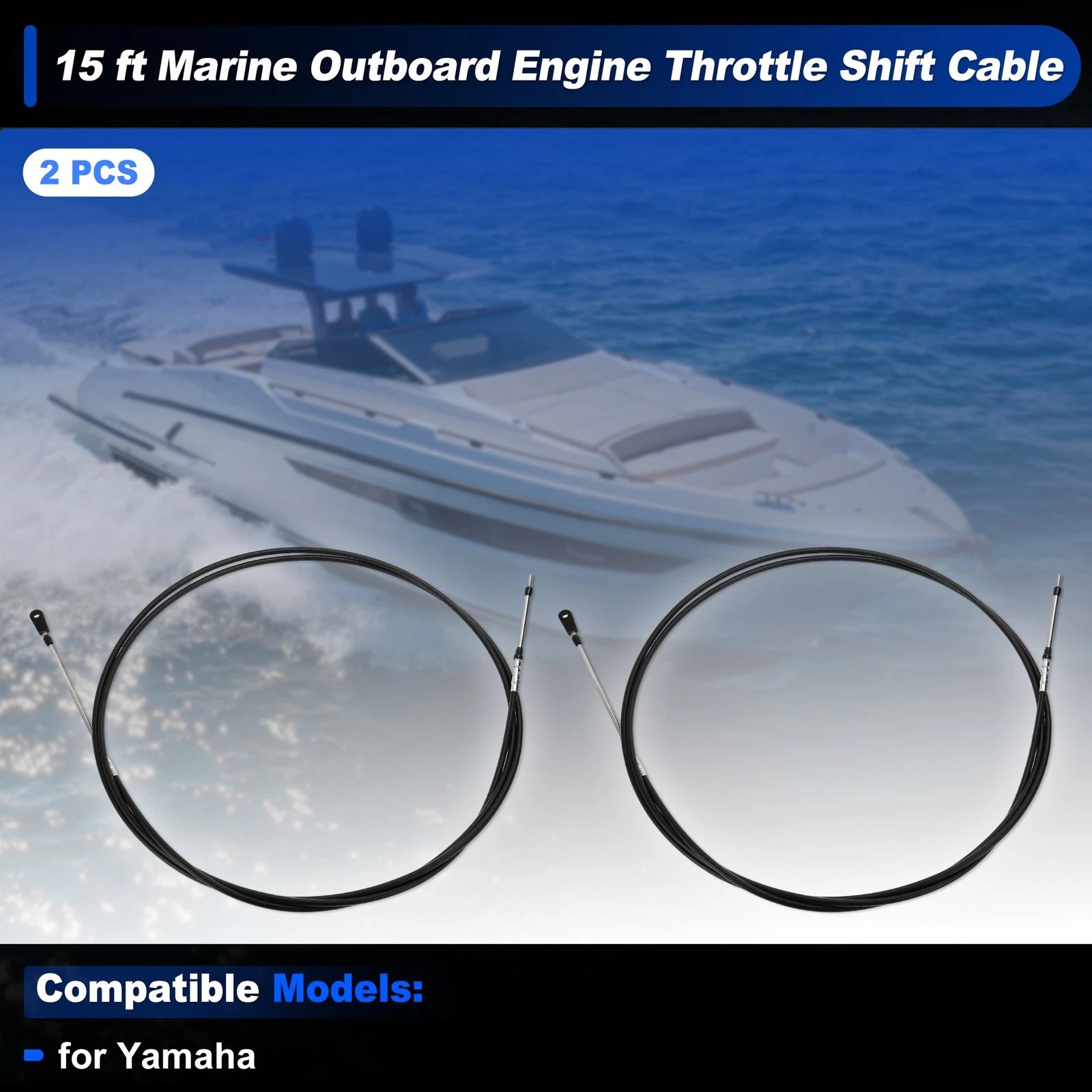 2 pcs Throttle Shift Control Cable for Yamaha Boat (15 ft)