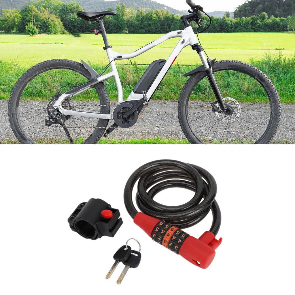 Resettable 5 Digit Bike Lock Cable Lock for Extended Bicycle (Black Red)