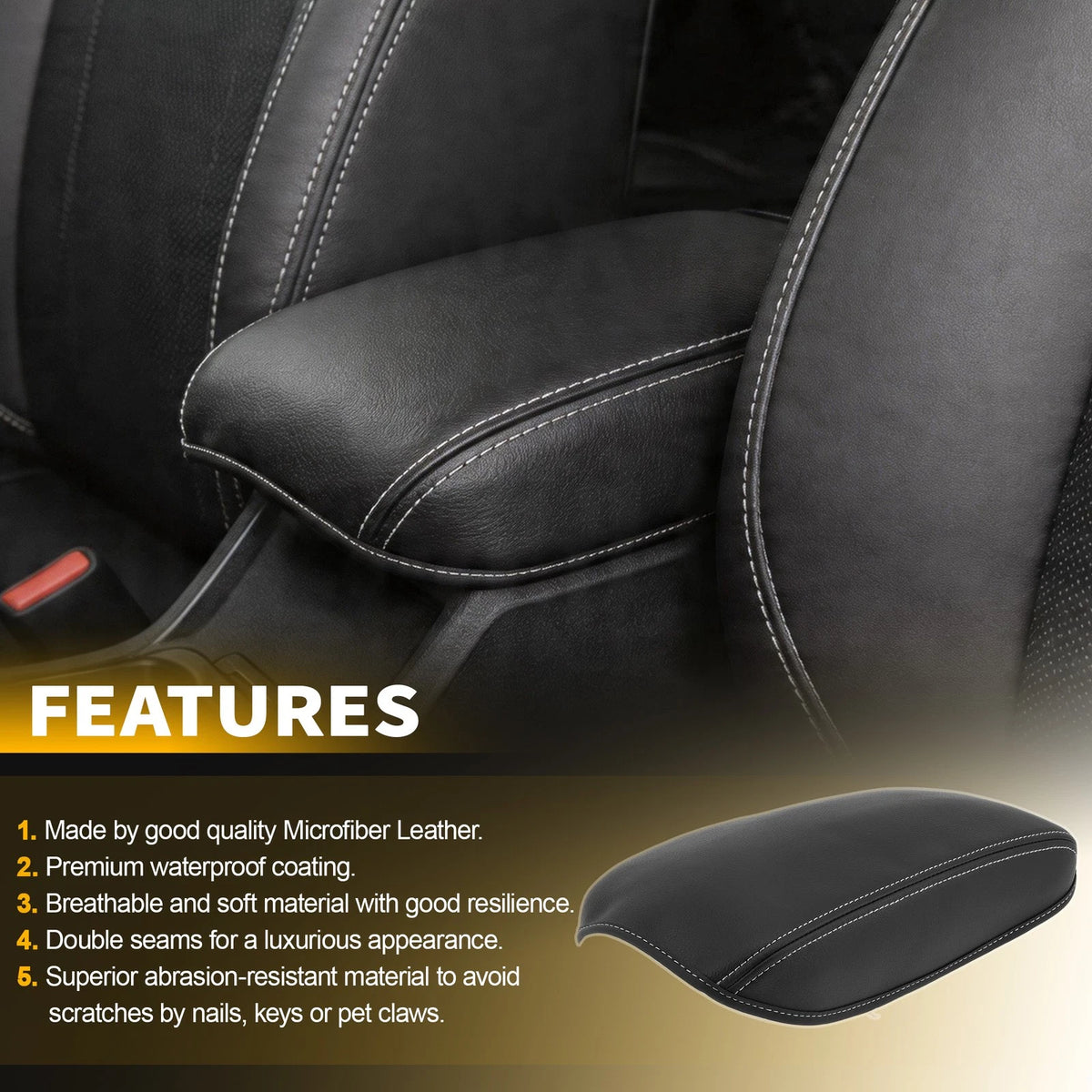 Black Leather Console Lid Armrest Cover for Subaru Forester (2019–2023)