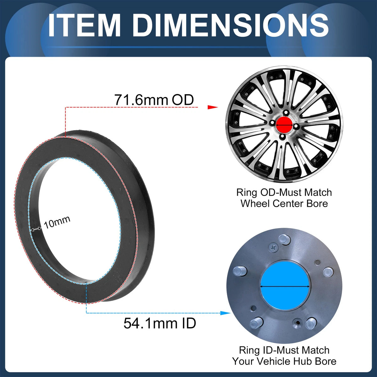 Set of 4 Wheel Hub Centric Rings for Universal Fit (71.6mm to 54.1mm)