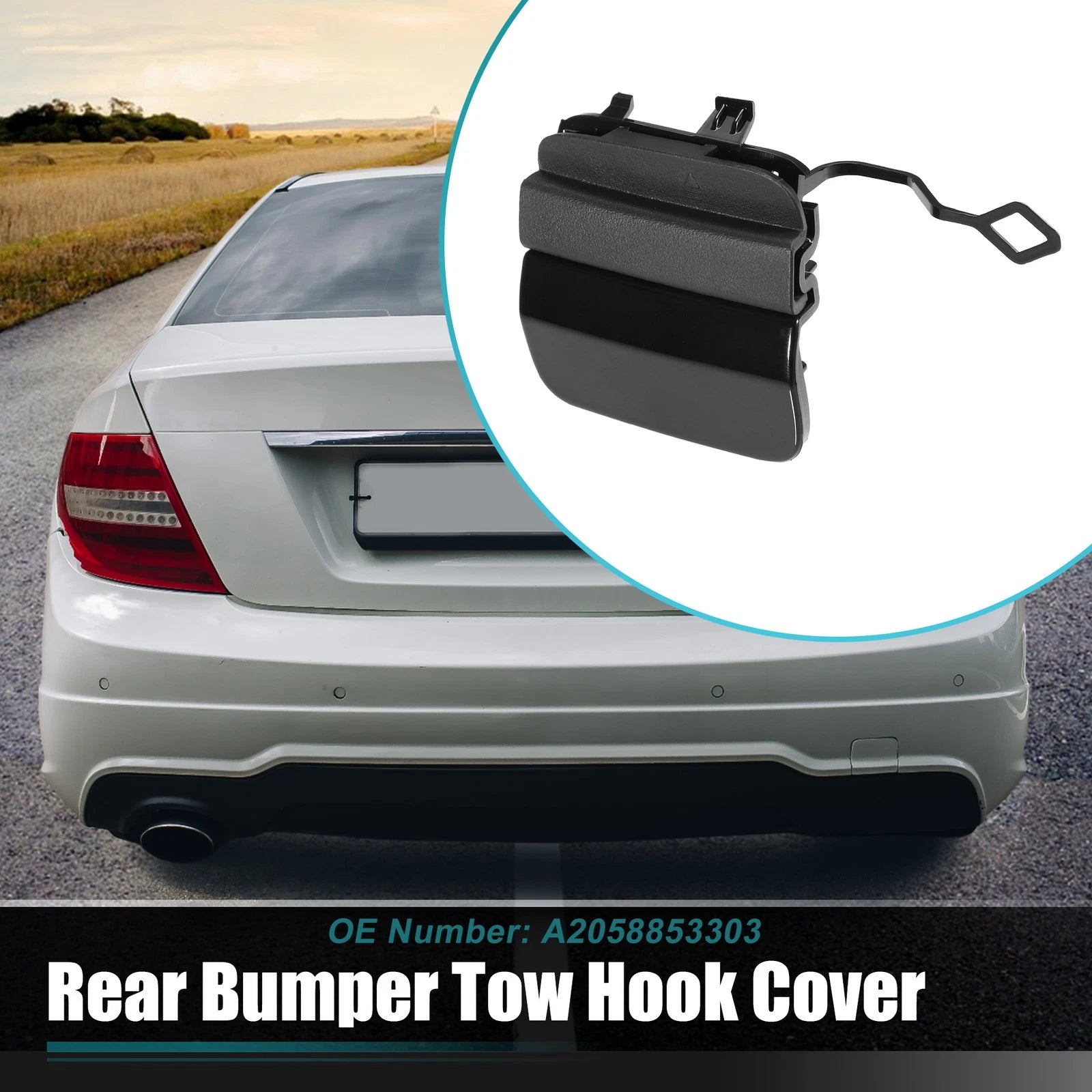 Rear Bumper Tow Hook Cover Replacement for Mercedes Benz C-Class (2015–2021)