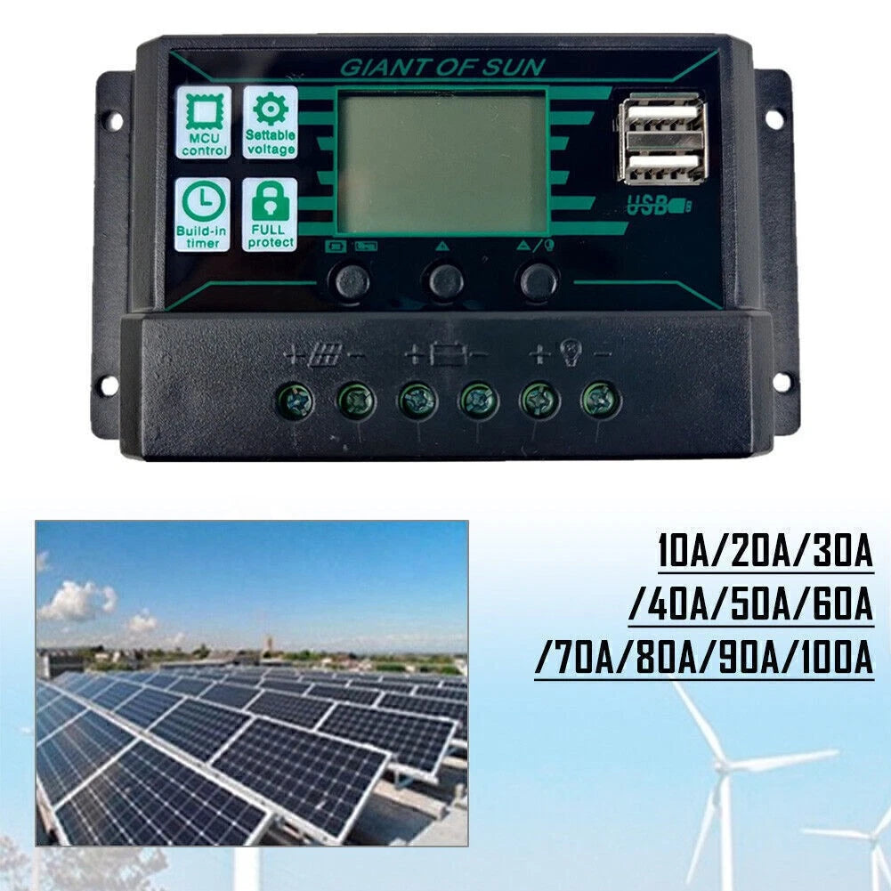 MPPT Solar Panel Regulator Charge Controller for 12V/24V Systems (10A-100A)