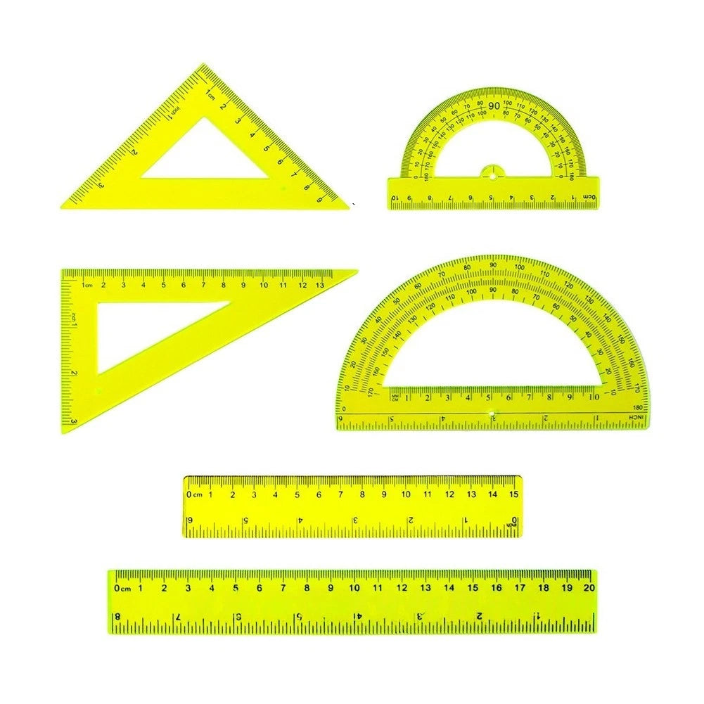 6PCS Transparent Math Set Plastic Rulers Protractors Triangles for Geometry
