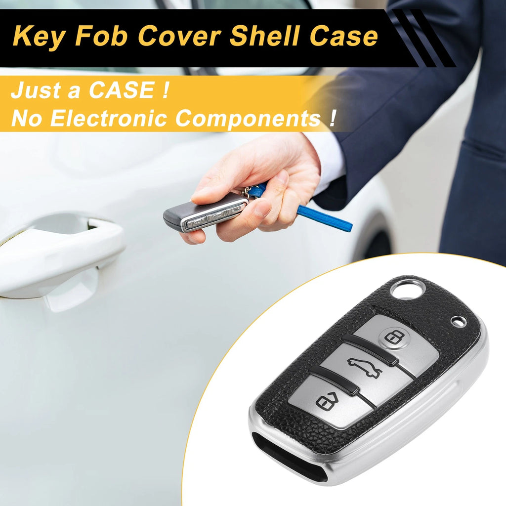 Car Key Case TPU Silver Tone for Audi A1 A3 A4 3 Button (2010–2020)