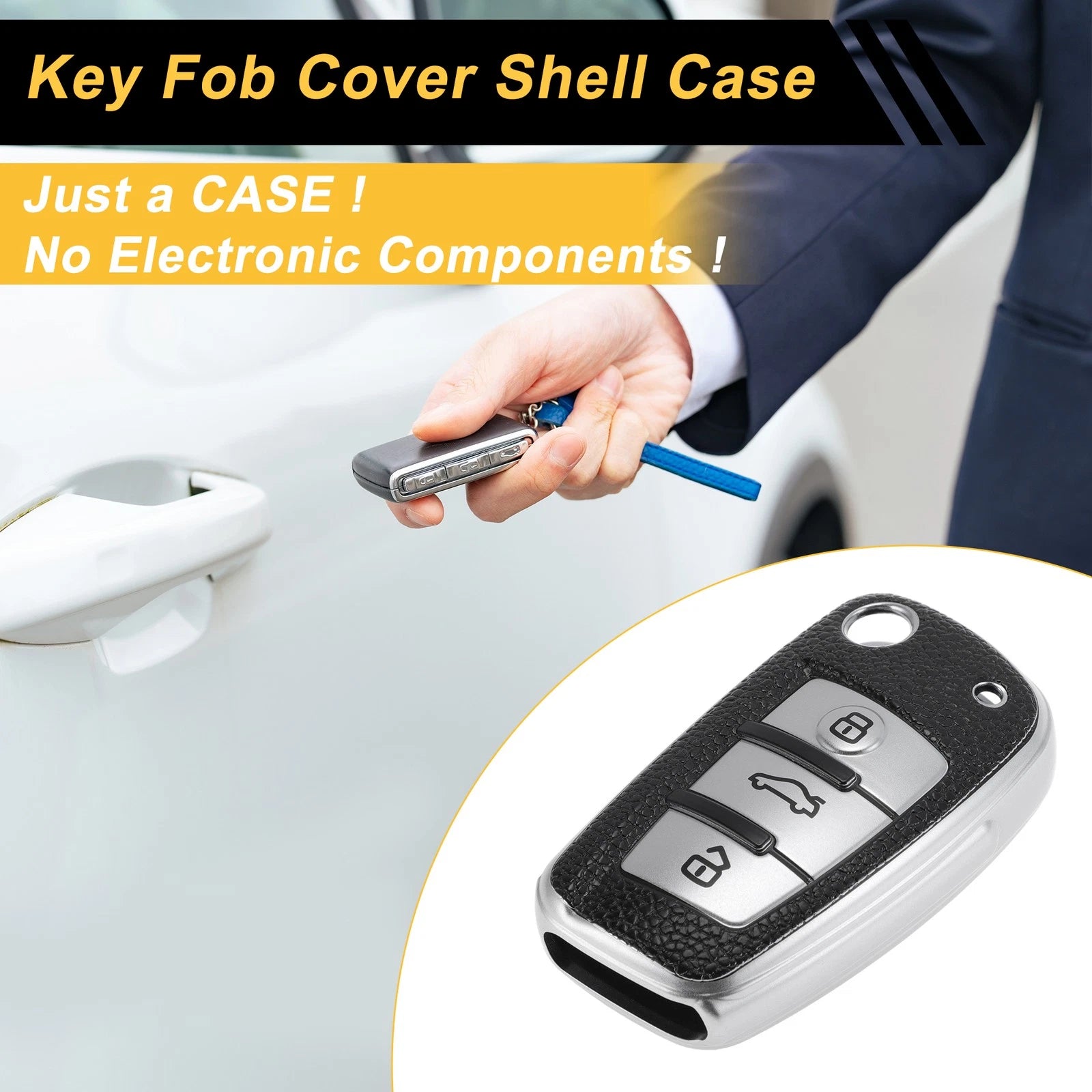 Car Key Case TPU Silver Tone for Audi A1 A3 A4 3 Button (2010–2020)