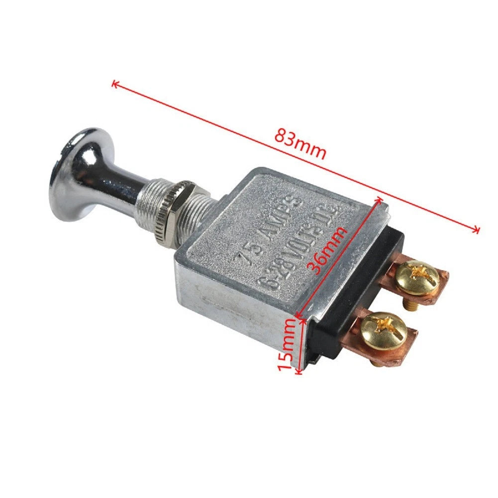 2X 75 Amp Push Pull Switch SPST 2 Position Chrome Knob for Automotive