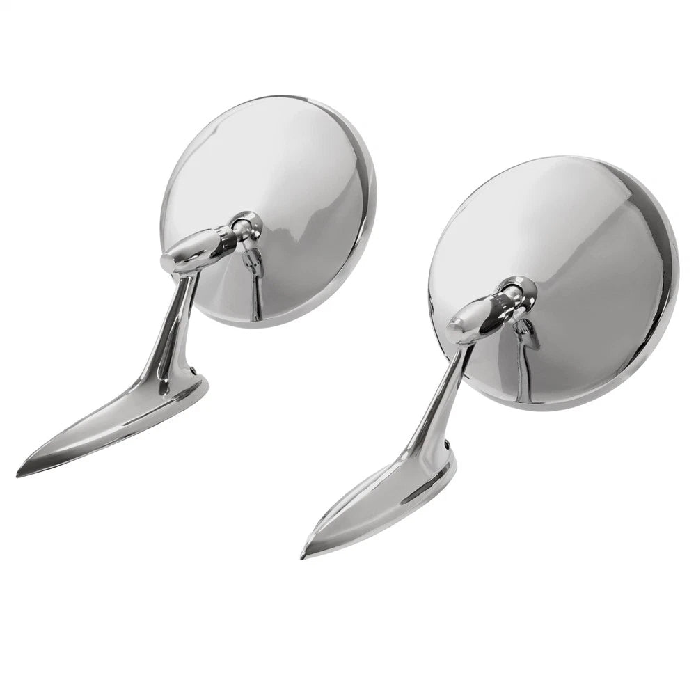 Outside Rear View Mirror for Chevy Chevelle Impala (Round Bowtie, Ribbed Base)