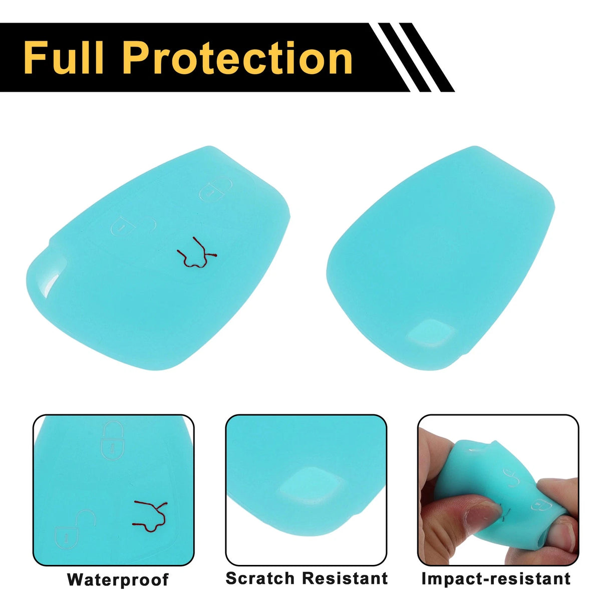 Glow Blue Key Case for Mercedes-Benz C-Class (W203, W204, S203) 3 Buttons