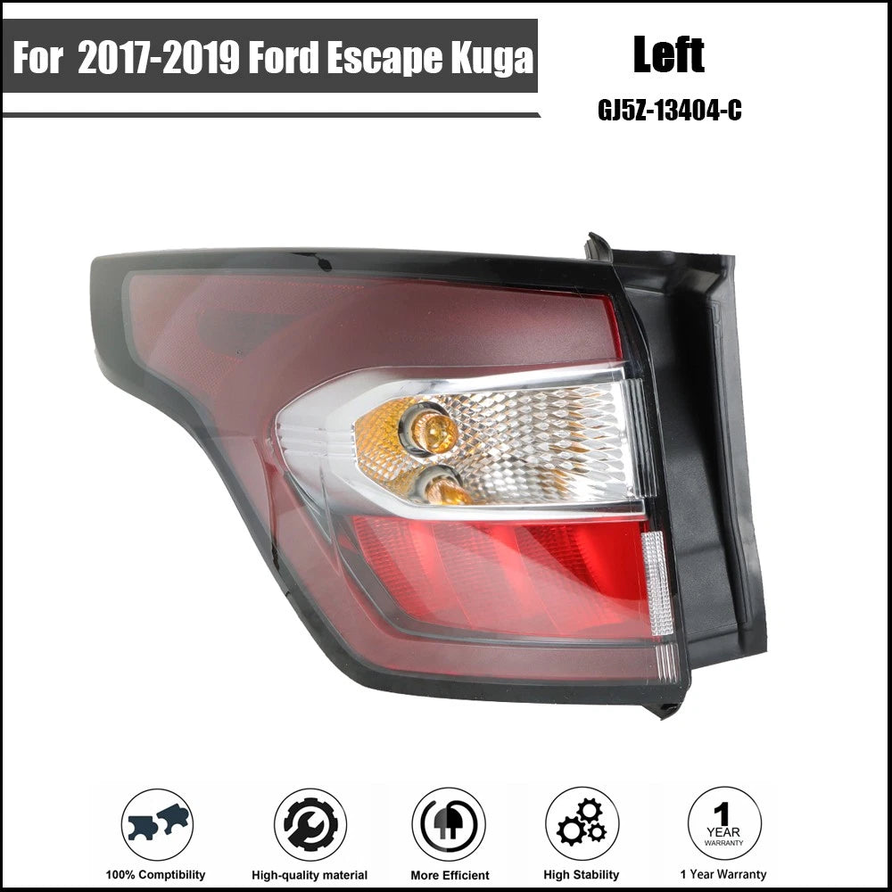 Red Tail Lights for Ford Escape Kuga (2017–2019) Outer Lamps LH/Driver Halogen