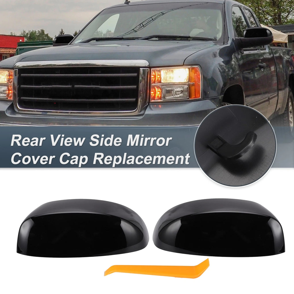 Rearview Mirror Cover Cap Gloss Black Replacement Set for Chevrolet Avalanche (2007–2013)