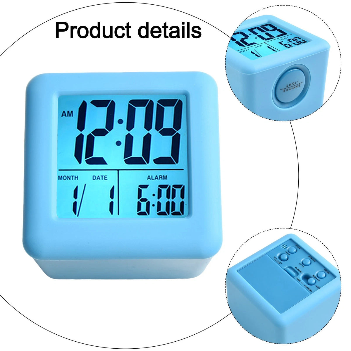 Square LCD Digital Alarm Clock with Smart Light and Silicone Cover