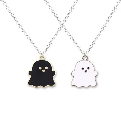 2pcs Couple Cute Black and White Ghost Pendant Necklaces for Women Men