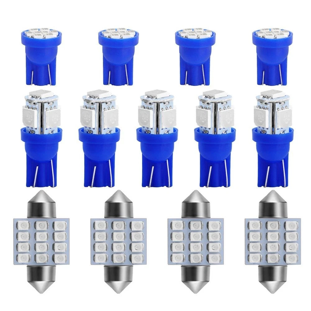 Blue LED Light Bulb Kit 13pcs for Car Interior For Dome License Plate Map 12V