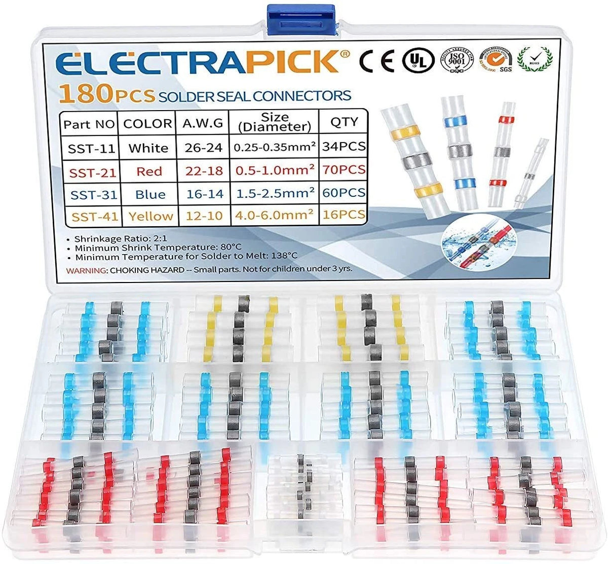 180pcs Waterproof Heat Shrink Butt Wire Connectors Terminals