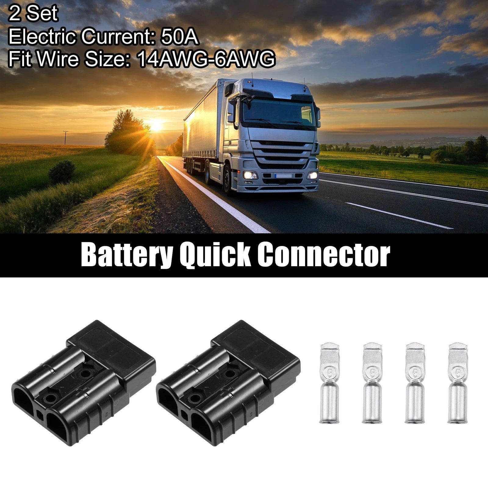 Battery Quick Connector Kit 50A Front for Car Trailer (Black) (2005–2018)