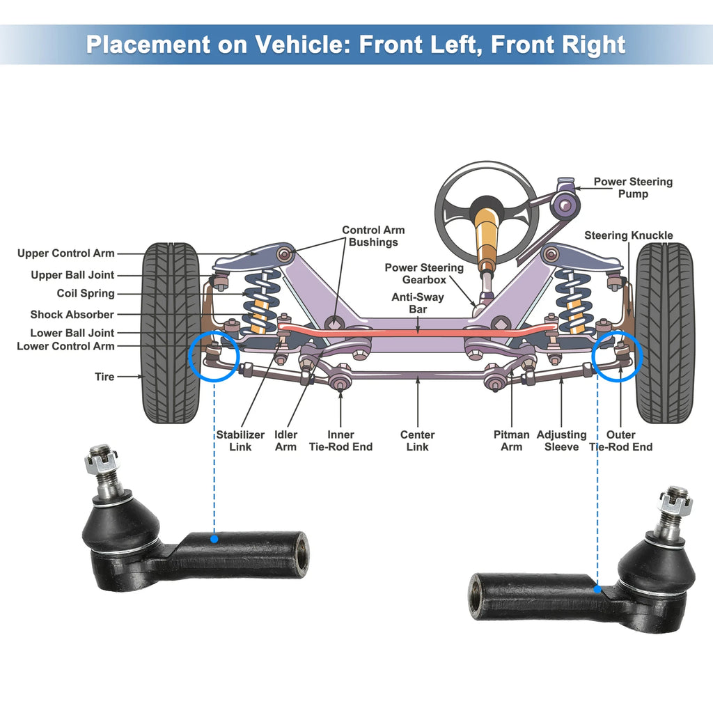 2pcs Front Outer Tie Rod End Links ES3631 for Ford Escape (2001–2009)