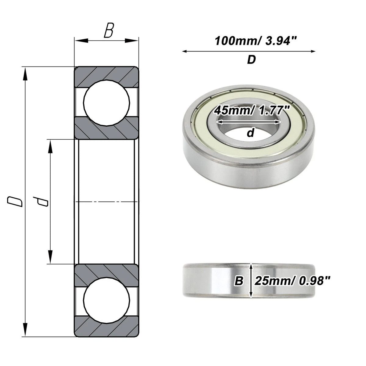 6309ZZ Deep Groove Ball Bearing for Scooter Skateboard Wheel (1 Pc)