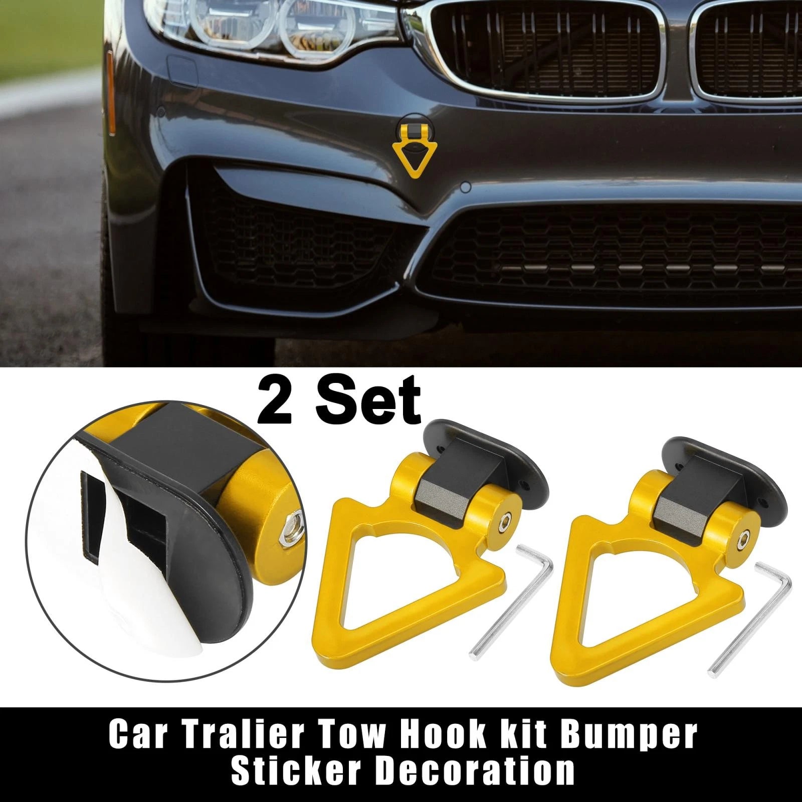 Tow Hook Decor Set Gold Triangle for Universal Car Bumper Trailer Trailer