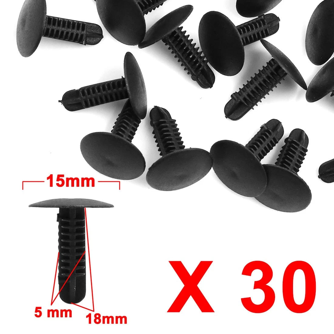 30pcs 5mm Hole Black Fender Bumper Plastic Rivets Fastener Clips
