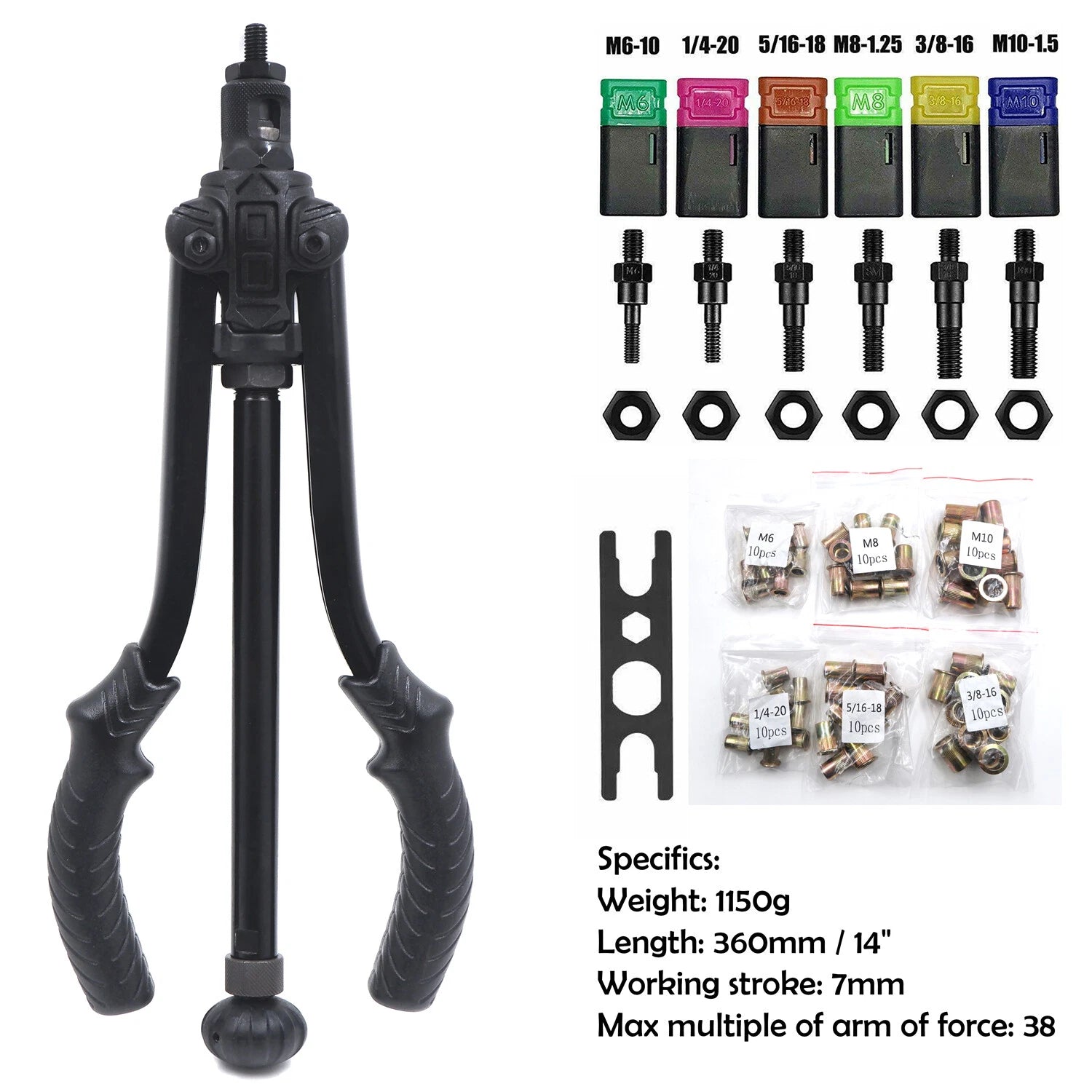 Thrust Type Hand Nut Riveter Kit for (360mm, 60pcs)
