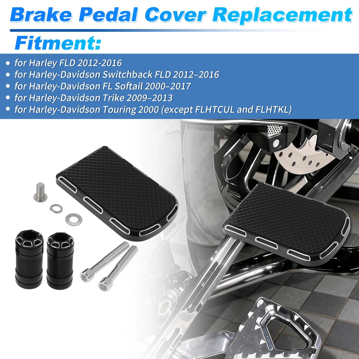 2X Brake Pedal Pad Cover & Gear Shift Knob for Harley FLD (2012–2016)