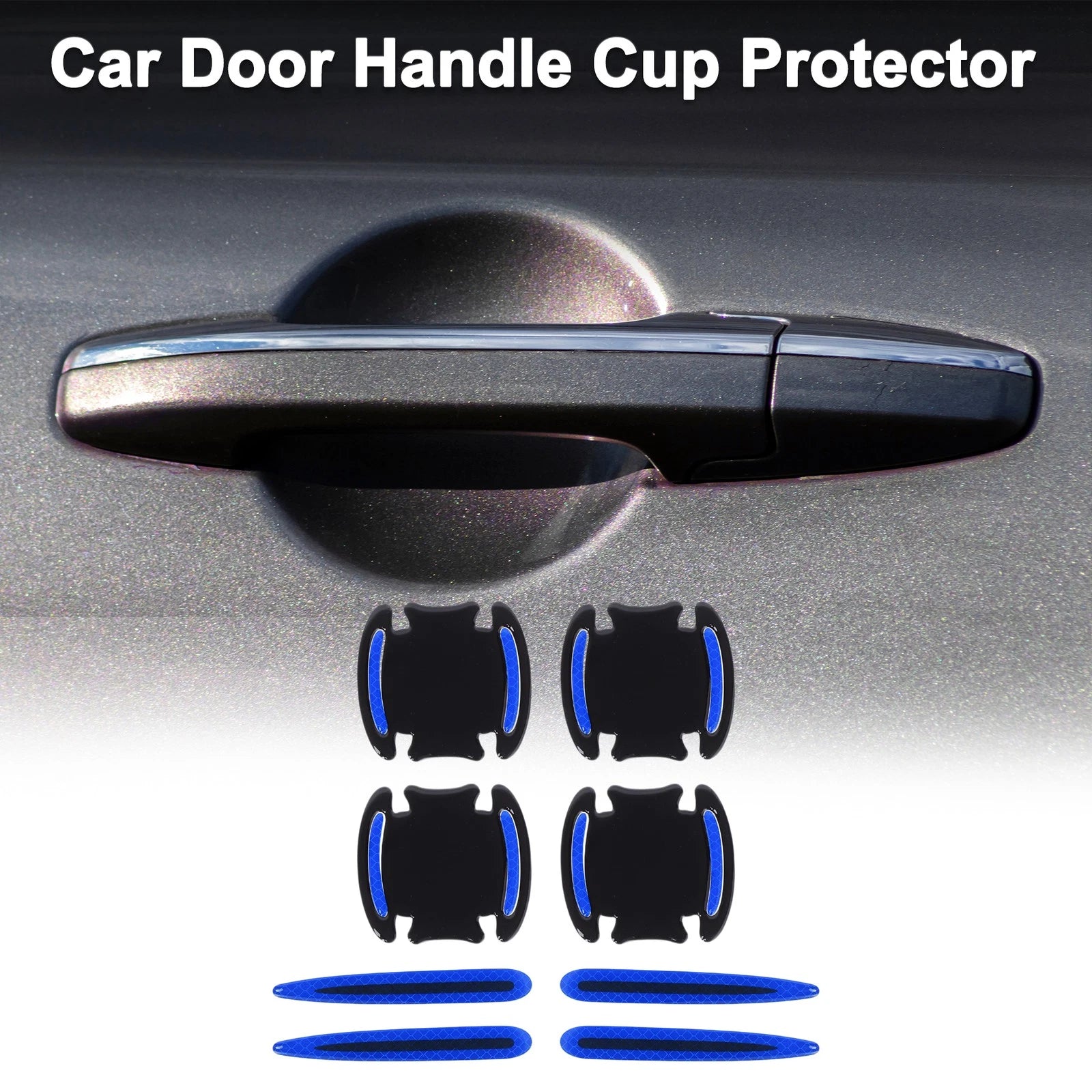 Door Handle Cup Protector for Car (Black, Blue)