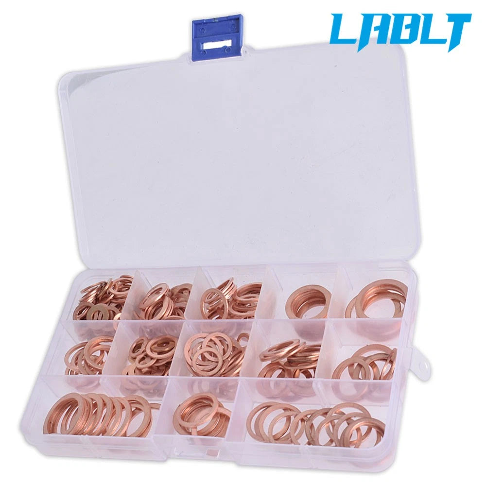 280Pcs Assorted Solid Copper Crush Washers Seal Flat Ring Kit