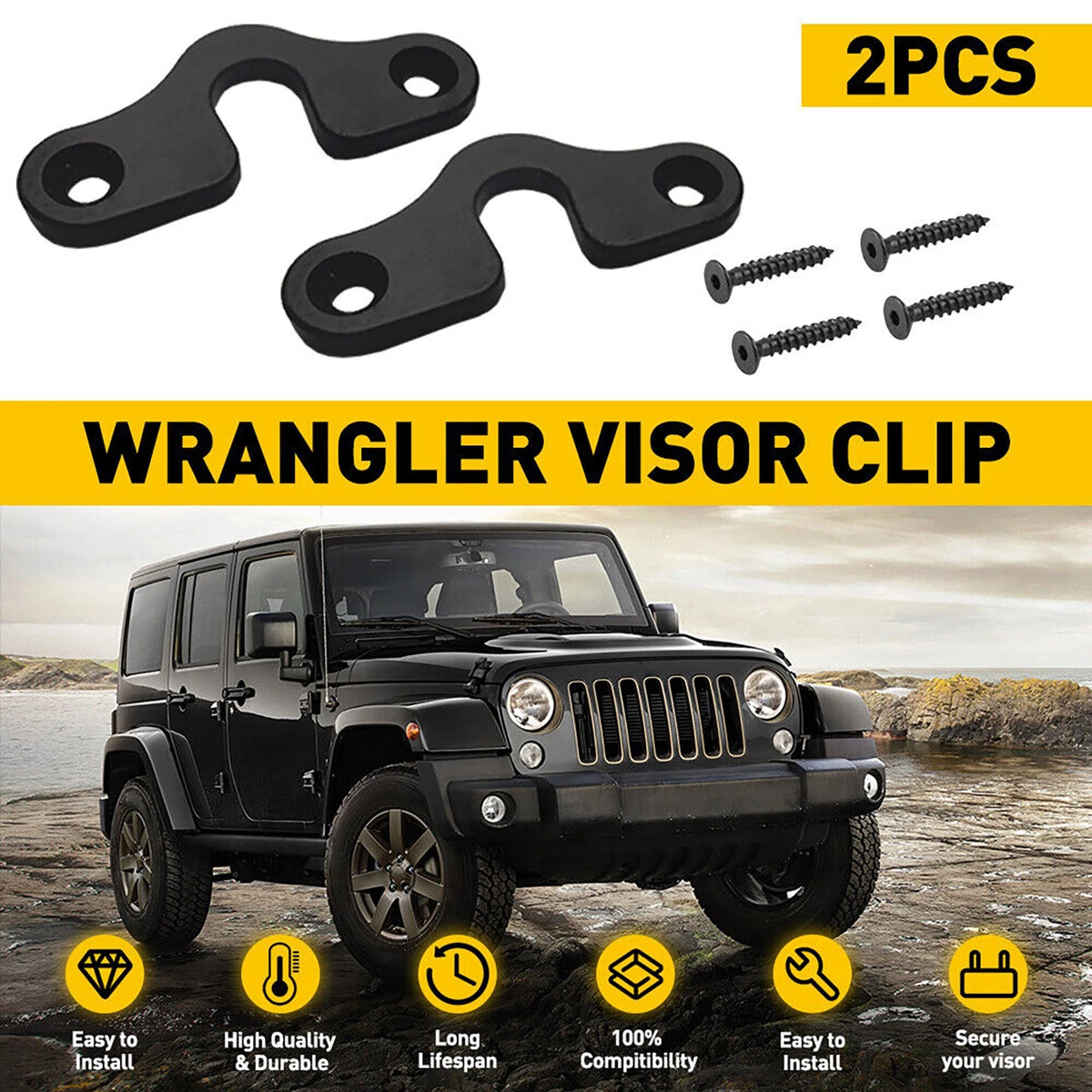 2Pcs Sun Visor Clips for Jeep Wrangler JK JL JT (2018–Present)
