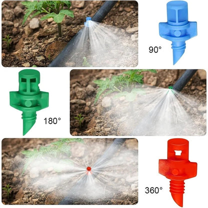 150pcs Adjustable Drip Irrigation Emitters for Plants (90° 180° 360° Nozzles)