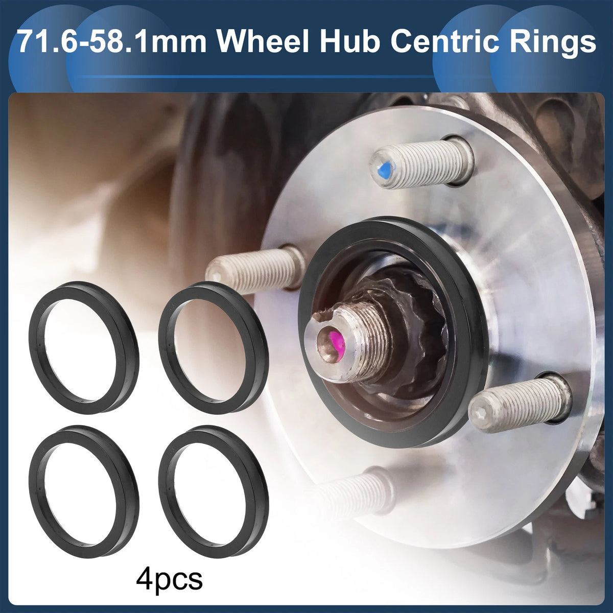 4X Wheel Hub Centric Rings for Car (71.6mm to 58.1mm) Black Polycarbonate