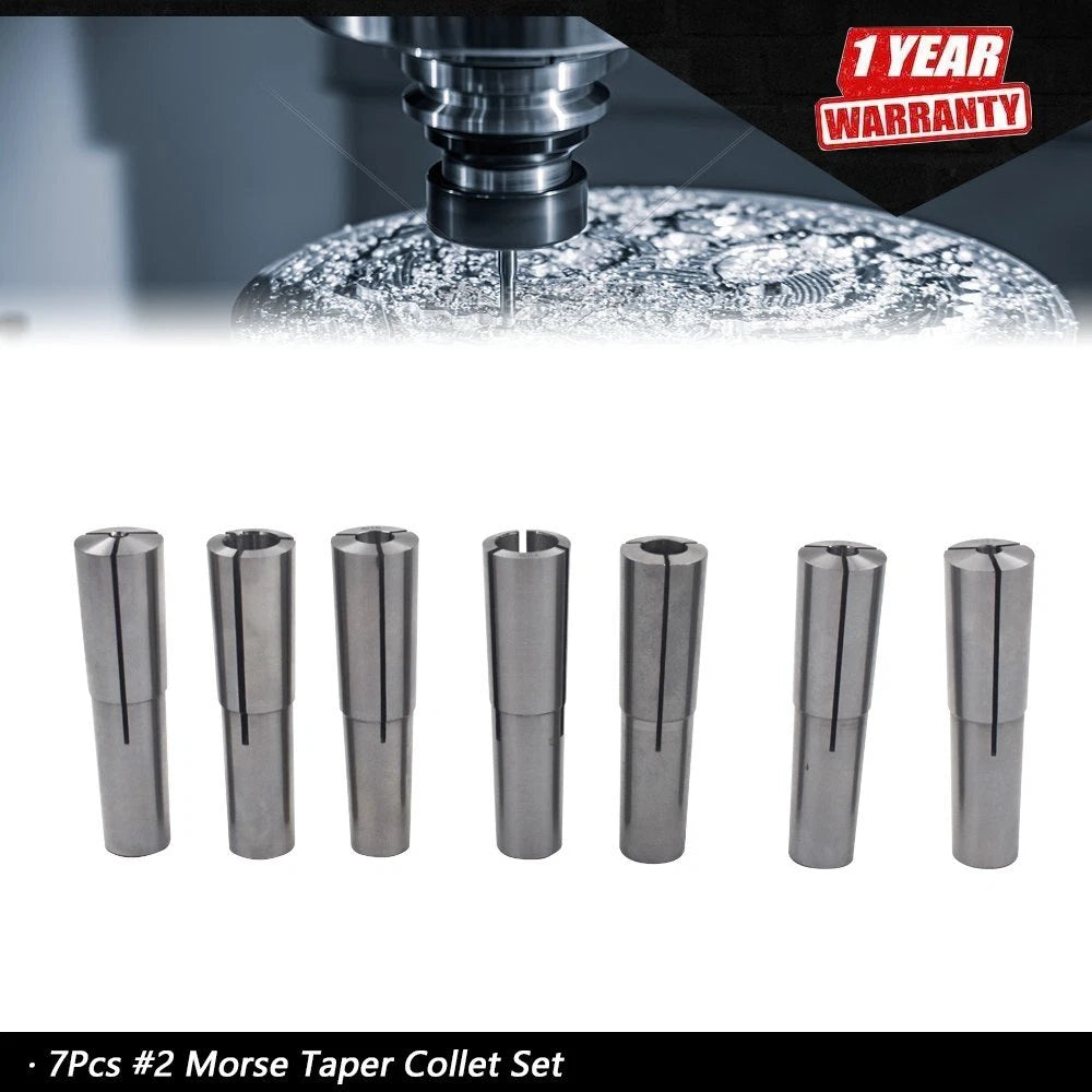 7 Pc Morse Taper Collet Set 2MT MT2 for Round Chuck (1/8 - 1/2)