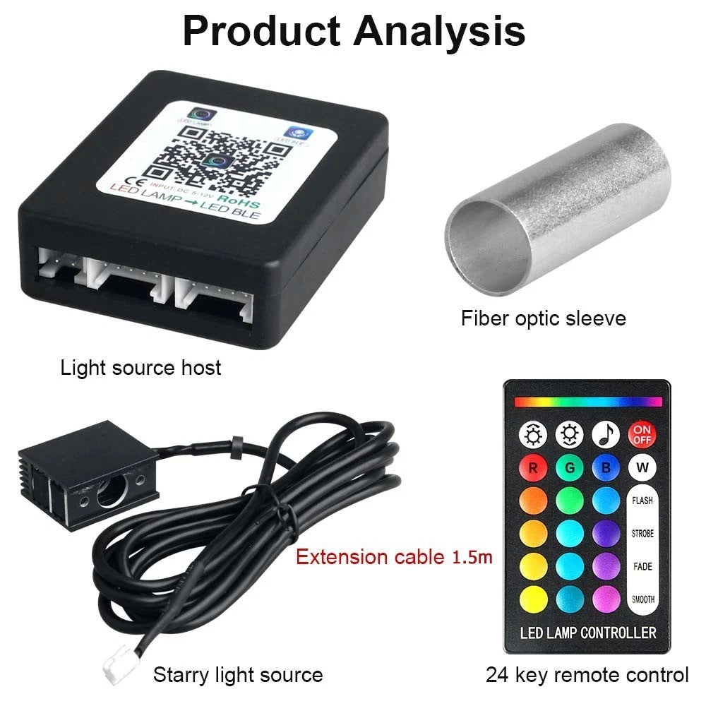 600Pcs Fiber Optic Star Light Kit for Car Roof Ceiling with Remote