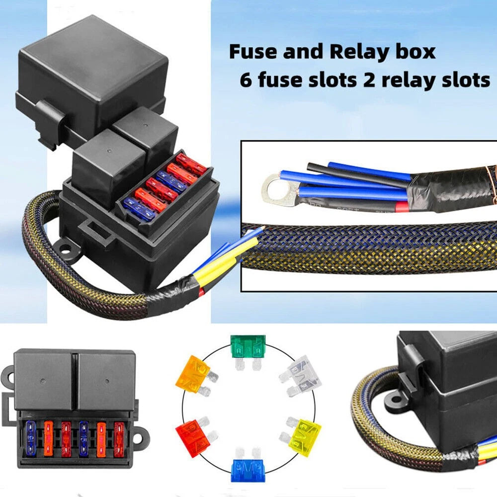 Pre-Wired Fuse Relay Box for Car Truck Boat with 2X 4-Pin 80A Relay, 6 Fuses