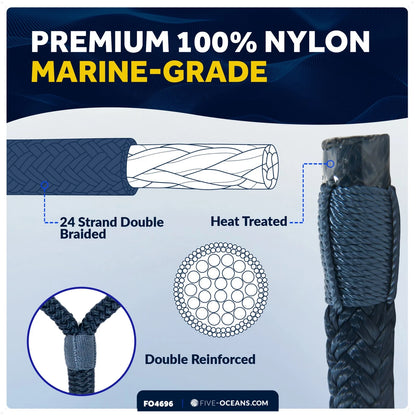 Set of 4 Dock Lines 1/2"x15' with 12" Eyelet - Navy Blue Nylon