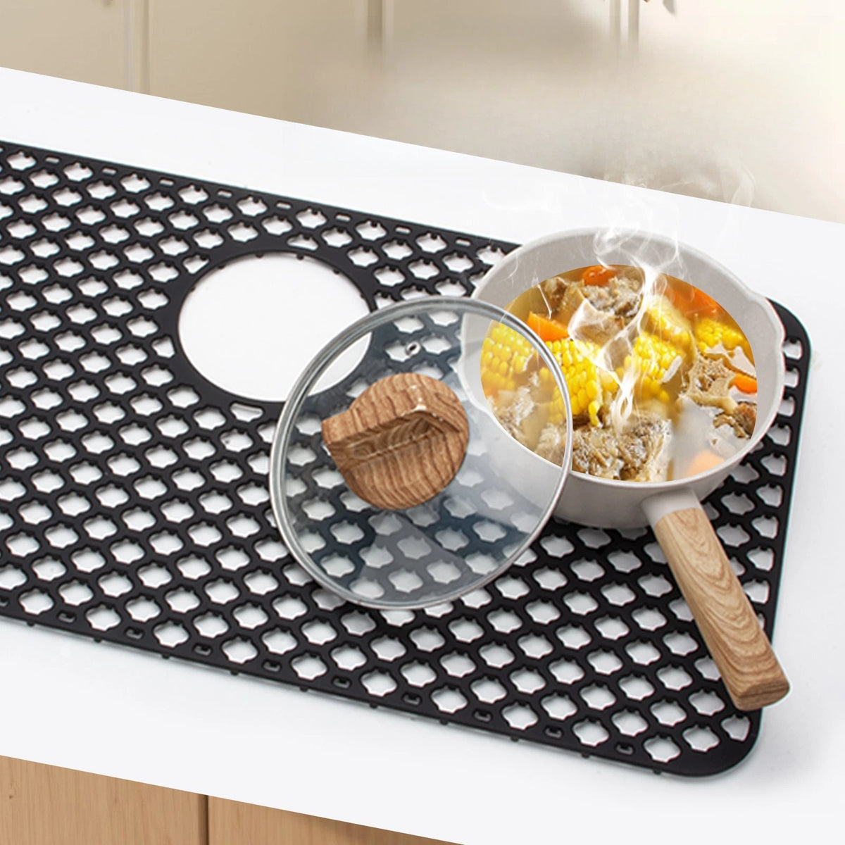 Silicone Sink Mat 66cm with Drain Holes for Dish Drying and Protection