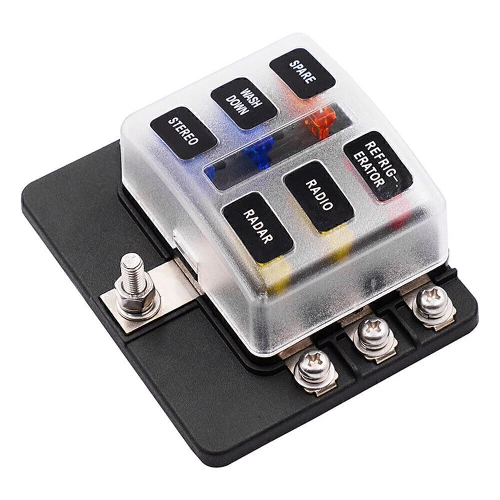 6-Way Blade Fuse Box with LED Indicator for Universal Applications (Car/Marine)