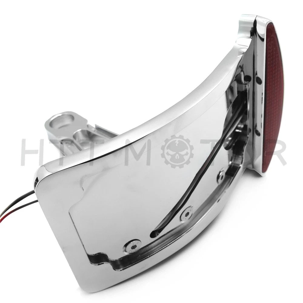 Chrome Curve Side Mount License Plate Bracket w/ LED Tail Light for