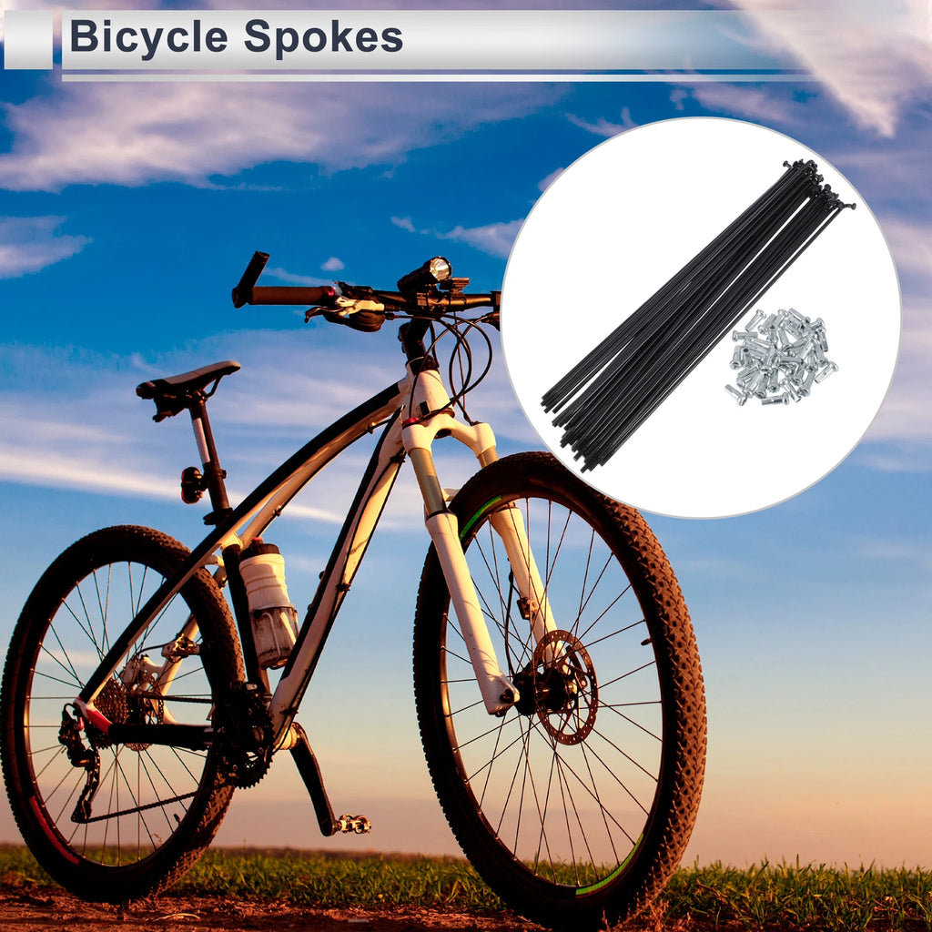 Bicycle Spokes Nipple 199mm Steel Black Replacement Set for Universal Use