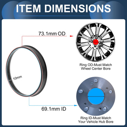 4X Wheel Hub Centric Rings for Car (73.1mm to 69.1mm) Black Polycarbonate