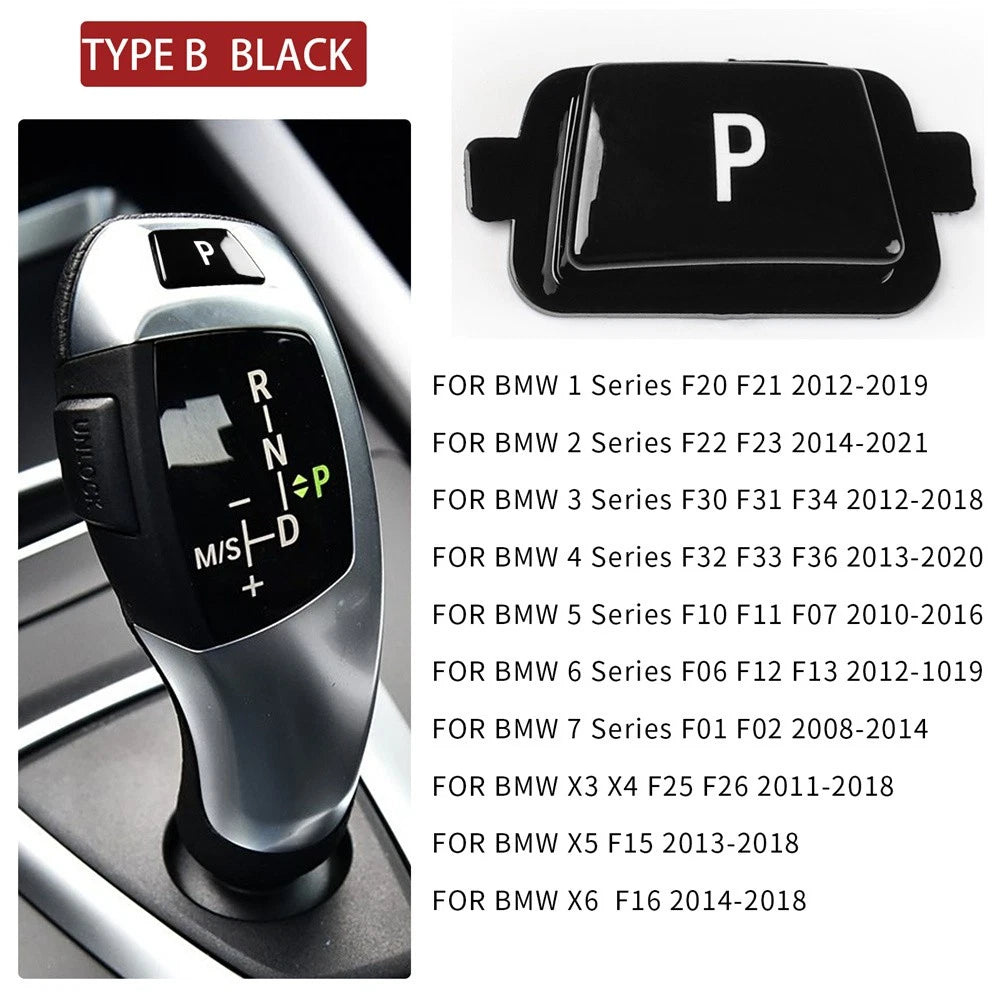 Black Gear Shift Knob P Button Cover For BMW 1 2 3 4 5 6 7 Series X3 X4 X5 X6
