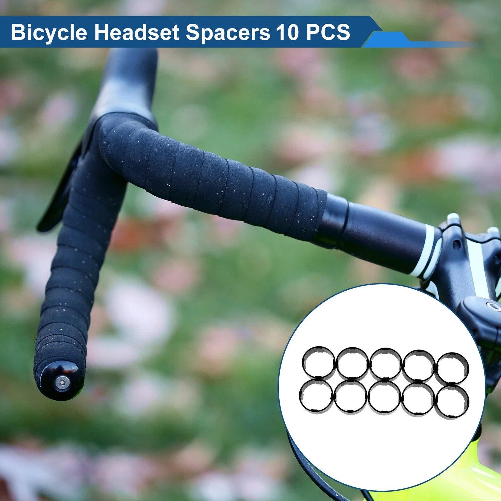 Bicycle Headset Spacers 15mm 28.6mm 1-1/8 Black Aluminum 10 Pack