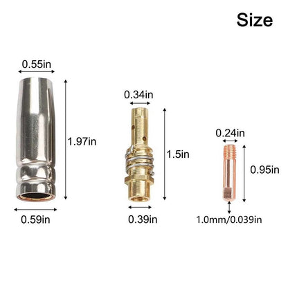 26PCS MIG 15AK Replacement Kit - 1.0mm Tips, 3 Nozzles, 3 Diffusers